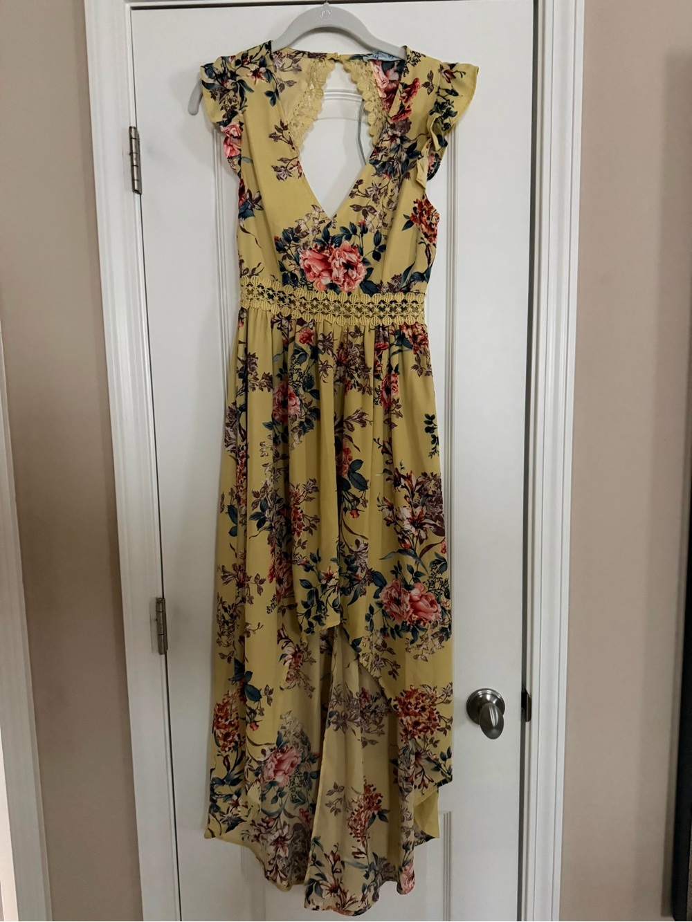 Yellow Floral V-Neck Maxi Dress